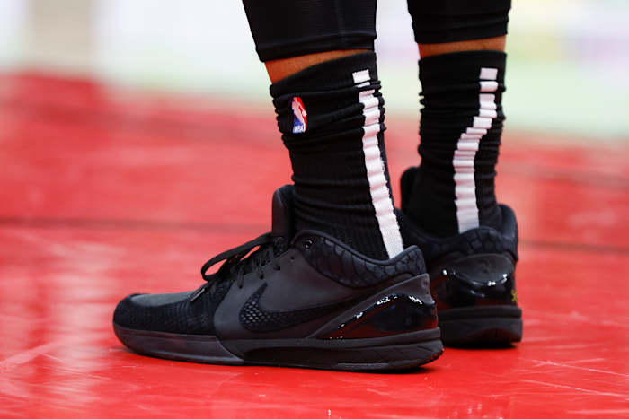 Chicago Bulls forward DeMar DeRozan's black Nike Kobe sneakers.
